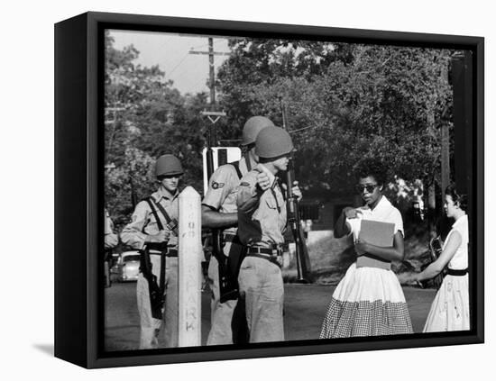 Teenager Elizabeth Eckford Turned Away From Entering Central High School by Arkansas Guardsmen-Francis Miller-Framed Stretched Canvas