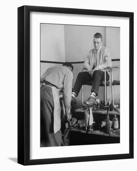 Teenager Getting Shoes Shined-Nina Leen-Framed Photographic Print