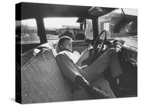 Teenager Robert Riesenmy Jr. Reading in Car at Home-Robert W^ Kelley-Stretched Canvas
