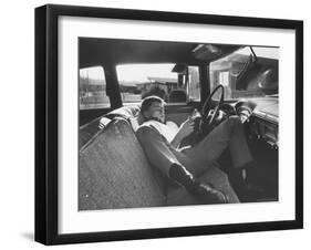 Teenager Robert Riesenmy Jr. Reading in Car at Home-Robert W^ Kelley-Framed Photographic Print