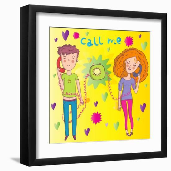 Teens Love. Cartoon Vector Illustration-smilewithjul-Framed Art Print