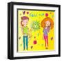 Teens Love. Cartoon Vector Illustration-smilewithjul-Framed Art Print