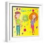 Teens Love. Cartoon Vector Illustration-smilewithjul-Framed Art Print