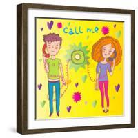 Teens Love. Cartoon Vector Illustration-smilewithjul-Framed Art Print