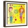 Teens Love. Cartoon Vector Illustration-smilewithjul-Framed Art Print