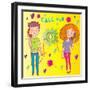 Teens Love. Cartoon Vector Illustration-smilewithjul-Framed Art Print