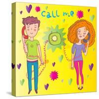 Teens Love. Cartoon Vector Illustration-smilewithjul-Stretched Canvas