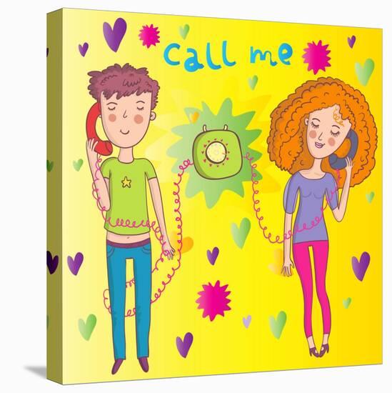 Teens Love. Cartoon Vector Illustration-smilewithjul-Stretched Canvas