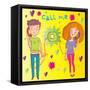 Teens Love. Cartoon Vector Illustration-smilewithjul-Framed Stretched Canvas
