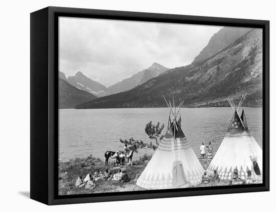 Teepee,Indians on Shore of Lake-Philip Gendreau-Framed Stretched Canvas