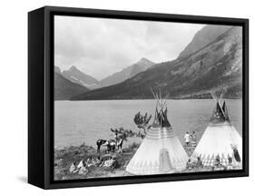 Teepee,Indians on Shore of Lake-Philip Gendreau-Framed Stretched Canvas