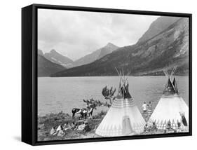 Teepee,Indians on Shore of Lake-Philip Gendreau-Framed Stretched Canvas