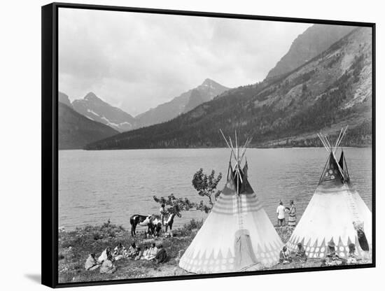 Teepee,Indians on Shore of Lake-Philip Gendreau-Framed Stretched Canvas