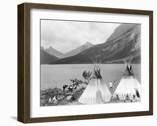 Teepee,Indians on Shore of Lake-Philip Gendreau-Framed Premium Photographic Print