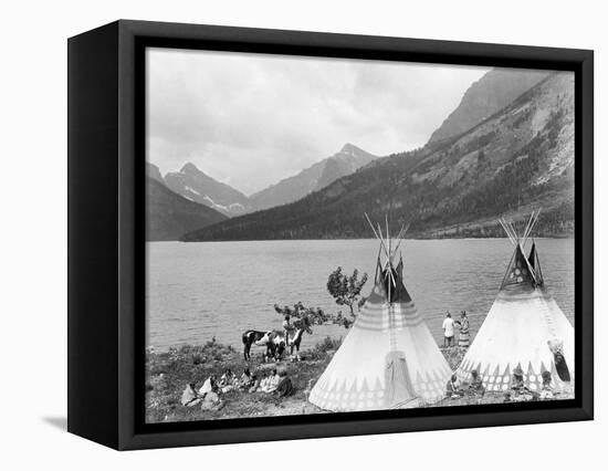 Teepee,Indians on Shore of Lake-Philip Gendreau-Framed Stretched Canvas