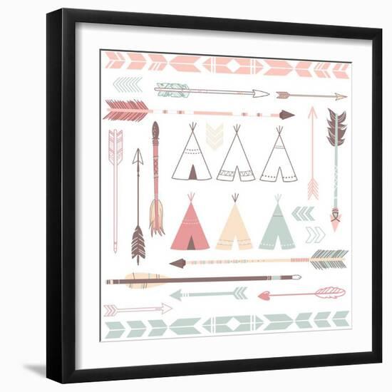 Teepee Tents And Arrows Collection - Hipster Style-Alisa Foytik-Framed Art Print