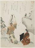 (Woman Looking at the Man with Mirror and Sword), C. 1816-1819-Teisai Hokuba-Giclee Print