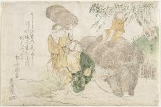 (Woman Looking at the Man with Mirror and Sword), C. 1816-1819-Teisai Hokuba-Giclee Print