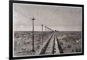 Telegraph Lines Running Alongside a Railway at a Remote Station in the Great Plains of America-null-Framed Art Print