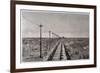 Telegraph Lines Running Alongside a Railway at a Remote Station in the Great Plains of America-null-Framed Premium Giclee Print