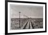 Telegraph Lines Running Alongside a Railway at a Remote Station in the Great Plains of America-null-Framed Premium Giclee Print