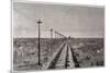 Telegraph Lines Running Alongside a Railway at a Remote Station in the Great Plains of America-null-Mounted Premium Giclee Print