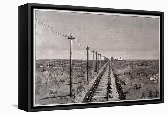 Telegraph Lines Running Alongside a Railway at a Remote Station in the Great Plains of America-null-Framed Stretched Canvas