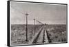 Telegraph Lines Running Alongside a Railway at a Remote Station in the Great Plains of America-null-Framed Stretched Canvas