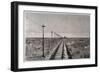 Telegraph Lines Running Alongside a Railway at a Remote Station in the Great Plains of America-null-Framed Art Print