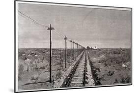 Telegraph Lines Running Alongside a Railway at a Remote Station in the Great Plains of America-null-Mounted Art Print