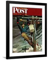 "Telephone Lineman," Saturday Evening Post Cover, January 10, 1948-Mead Schaeffer-Framed Giclee Print