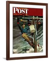 "Telephone Lineman," Saturday Evening Post Cover, January 10, 1948-Mead Schaeffer-Framed Giclee Print