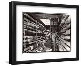 Telephone Repair Man Splicing a Wire in a Manhole for Telephone Cables of the New York Telephone Co-Margaret Bourke-White-Framed Photographic Print