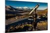 Telescope and Mount Denali in distance, Denali National Park, Alaska-null-Mounted Photographic Print