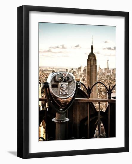 Telescope on the Obervatoire Deck, Top on the Rock at Rockefeller Center, Manhattan, New York-Philippe Hugonnard-Framed Art Print