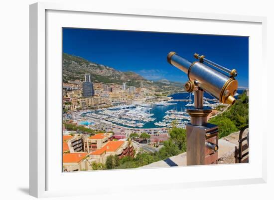 Telescope with view of Monte-Carlo in the Principality of Monaco-null-Framed Photographic Print