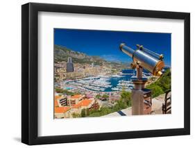 Telescope with view of Monte-Carlo in the Principality of Monaco-null-Framed Photographic Print