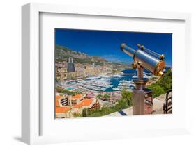 Telescope with view of Monte-Carlo in the Principality of Monaco-null-Framed Photographic Print