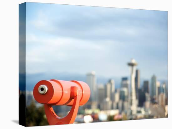 Telescope with View of Seattle Skyline in Distance, Kerry Park, Seattle, Washington State, USA-Aaron McCoy-Stretched Canvas
