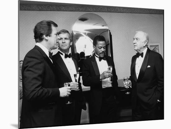 Television News Broadcasters Peter Jennings, Tom Brokaw, Bernard Shaw and Walter Cronkite-null-Mounted Premium Photographic Print