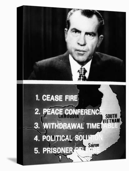Television Screen from President Richard Nixon's 14-Minute Address of New Vietnam Peace Initiative-null-Stretched Canvas