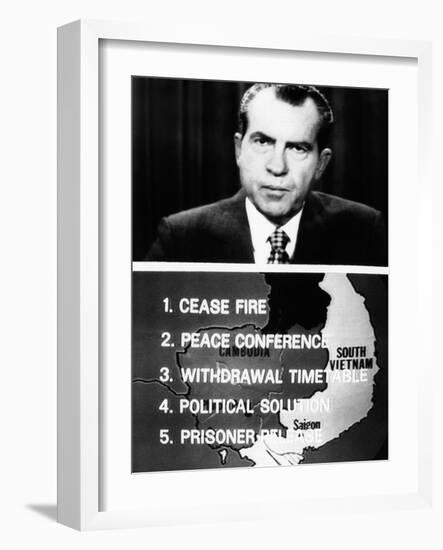 Television Screen from President Richard Nixon's 14-Minute Address of New Vietnam Peace Initiative-null-Framed Photo