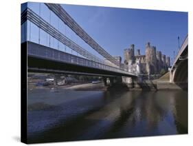 Telford Suspension Bridge, Opened in 1826, Crossing the River Conwy with Conwy Castle, Beyond-Nigel Blythe-Stretched Canvas