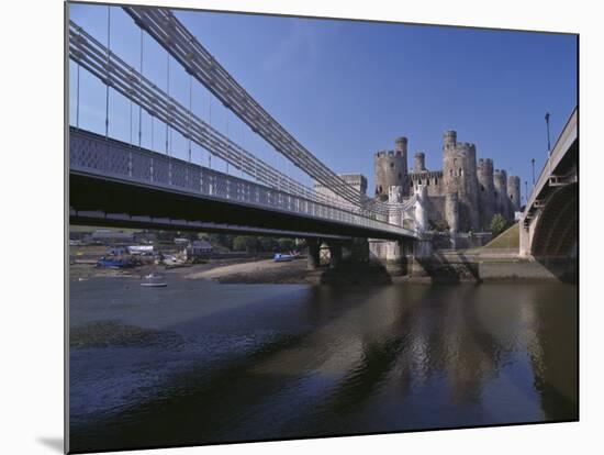 Telford Suspension Bridge, Opened in 1826, Crossing the River Conwy with Conwy Castle, Beyond-Nigel Blythe-Mounted Photographic Print