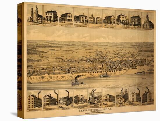 Tell City, Indiana - Panoramic Map-Lantern Press-Stretched Canvas