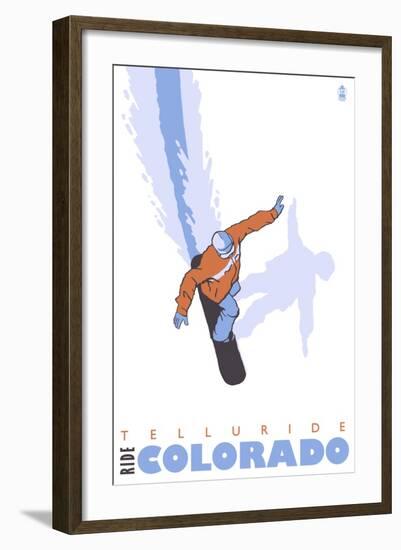 Telluride, Colorado, Snowboard Stylized-Lantern Press-Framed Art Print