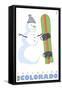 Telluride, Colorado, Snowman with Snowboard-Lantern Press-Framed Stretched Canvas