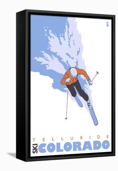 Telluride, Colorado, Stylized Skier-Lantern Press-Framed Stretched Canvas