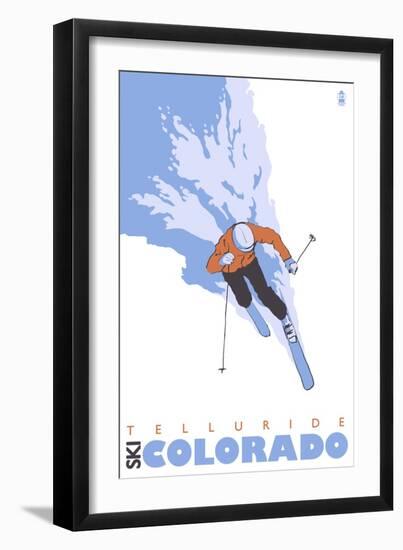 Telluride, Colorado, Stylized Skier-Lantern Press-Framed Art Print