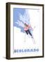 Telluride, Colorado, Stylized Skier-Lantern Press-Framed Art Print
